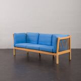 Danish mid century deep blue three seater sofa attr. to Stouby, 1980s.