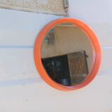 Vintage round plastic orange mirror