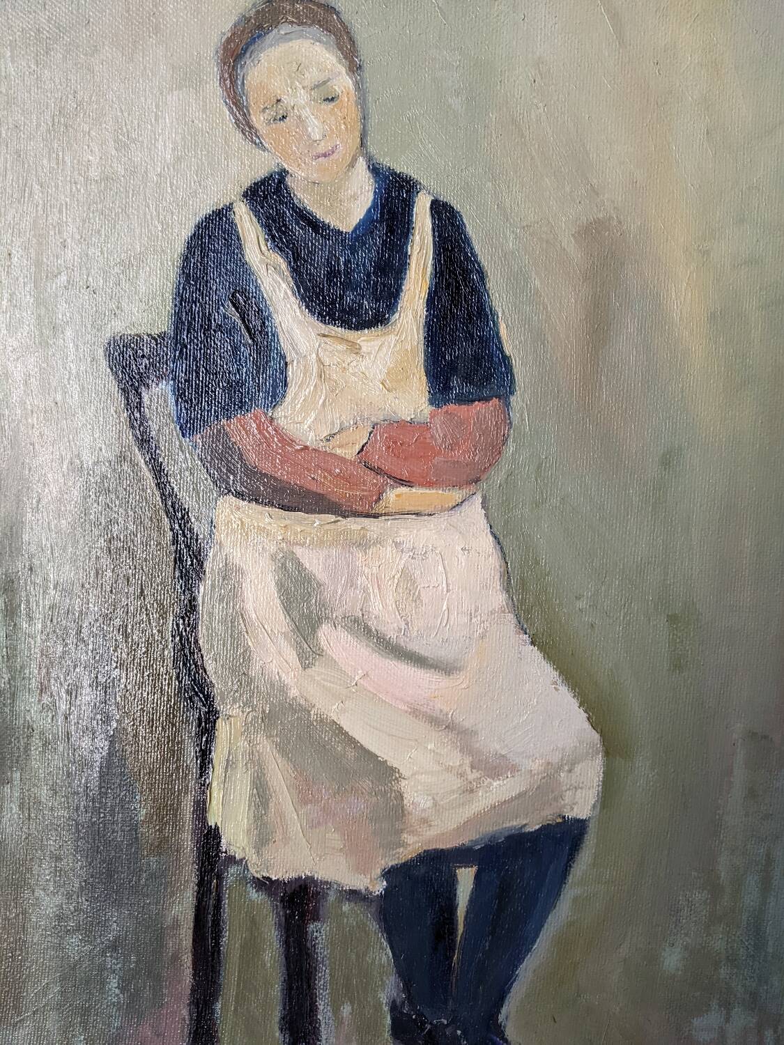 Old acrylic painting on canvas, country decoration.