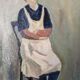Old acrylic painting on canvas, country decoration.