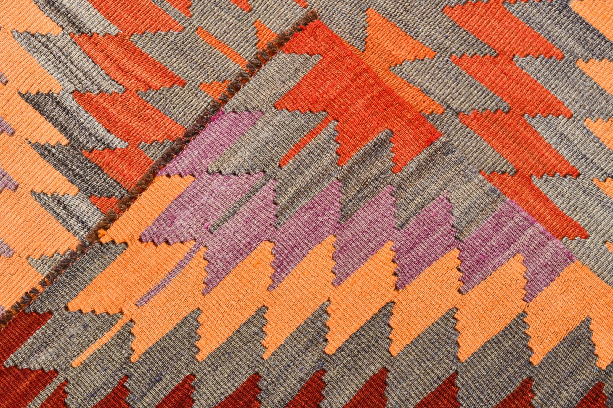 Purple & Orange Geometric Kilim Rug, 126x253Cm