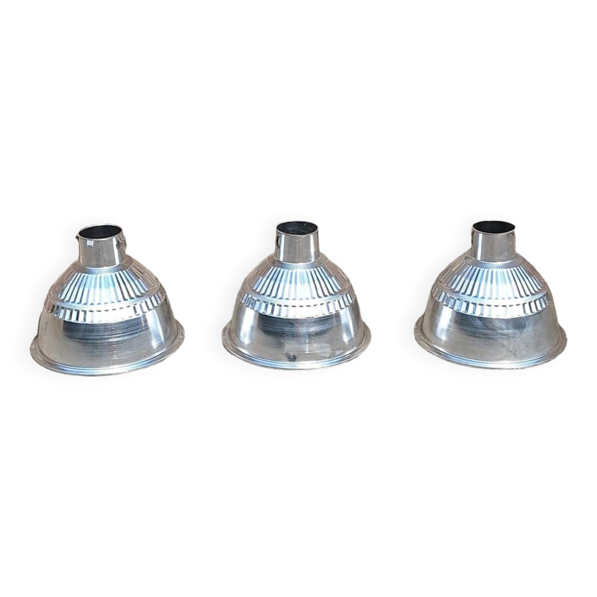 3 vintage industrial pendant lights, old workshop lighting fixtures