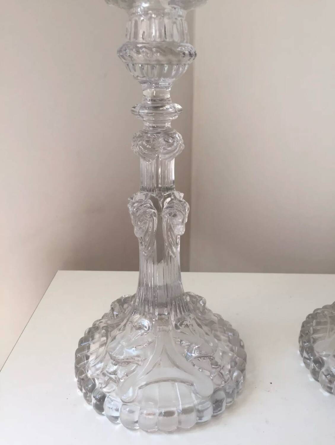 Antique pair of Portieux crystal candlesticks, 19th century