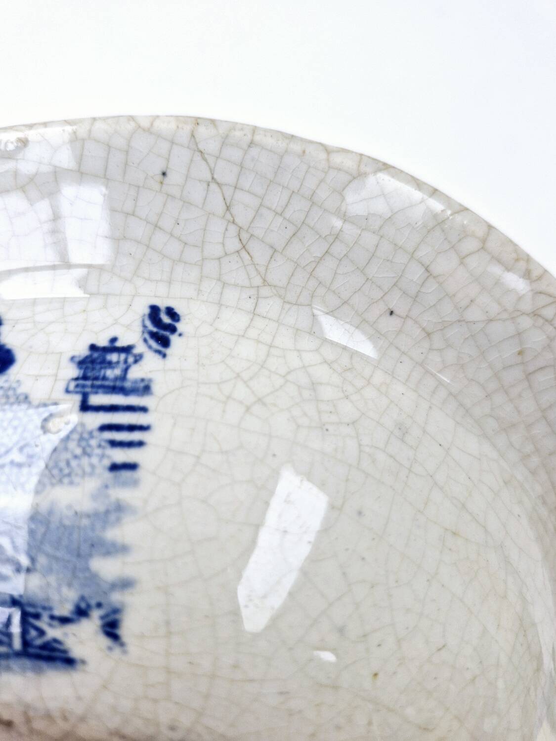 Old Rectangular Hollow Dish In English Earthenware 19th Chinese Decor Blue Willow