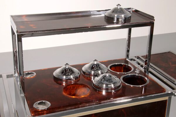 Chariot de bar en chrome et faux tortue