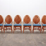 Bohemian bamboo mcguire dining table set with 6 palm leaf chairs, 1960 france.