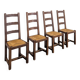 Série de 4 chaises rustiques en chêne assises paillées