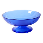 Coupe sur pied en verre pressé bleu à motif d'étoiles / Italie / Années 2000