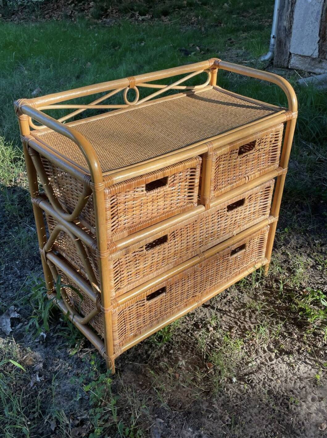 Vintage rattan chest of drawers