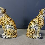 Pair of glazed terracotta leopard figures, Italian, 1960s.