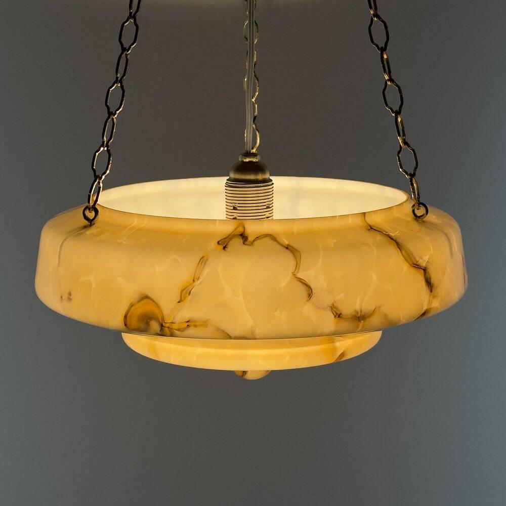 Art Deco pendant lamp in yellow glass, 1930s