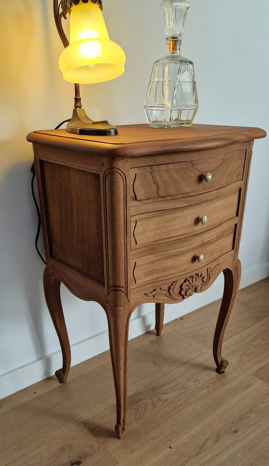 Louis XV style wooden bedside chest of drawers