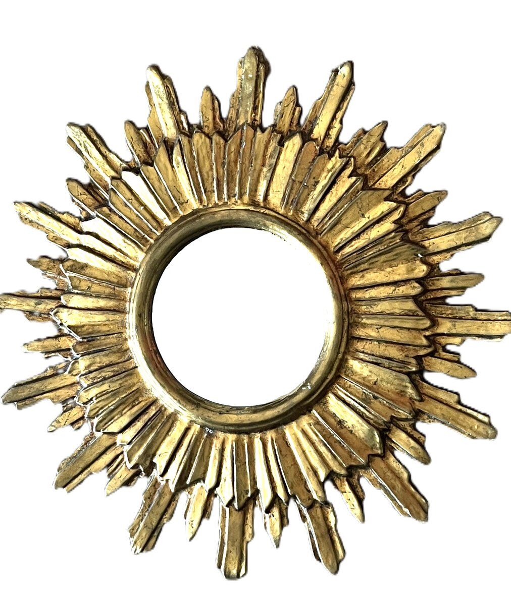 Vintage sun wall mirror in gilded wood, 1960