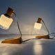 Pair of bedside lamps in brass and wood from the mid-century, 1960, Germany.