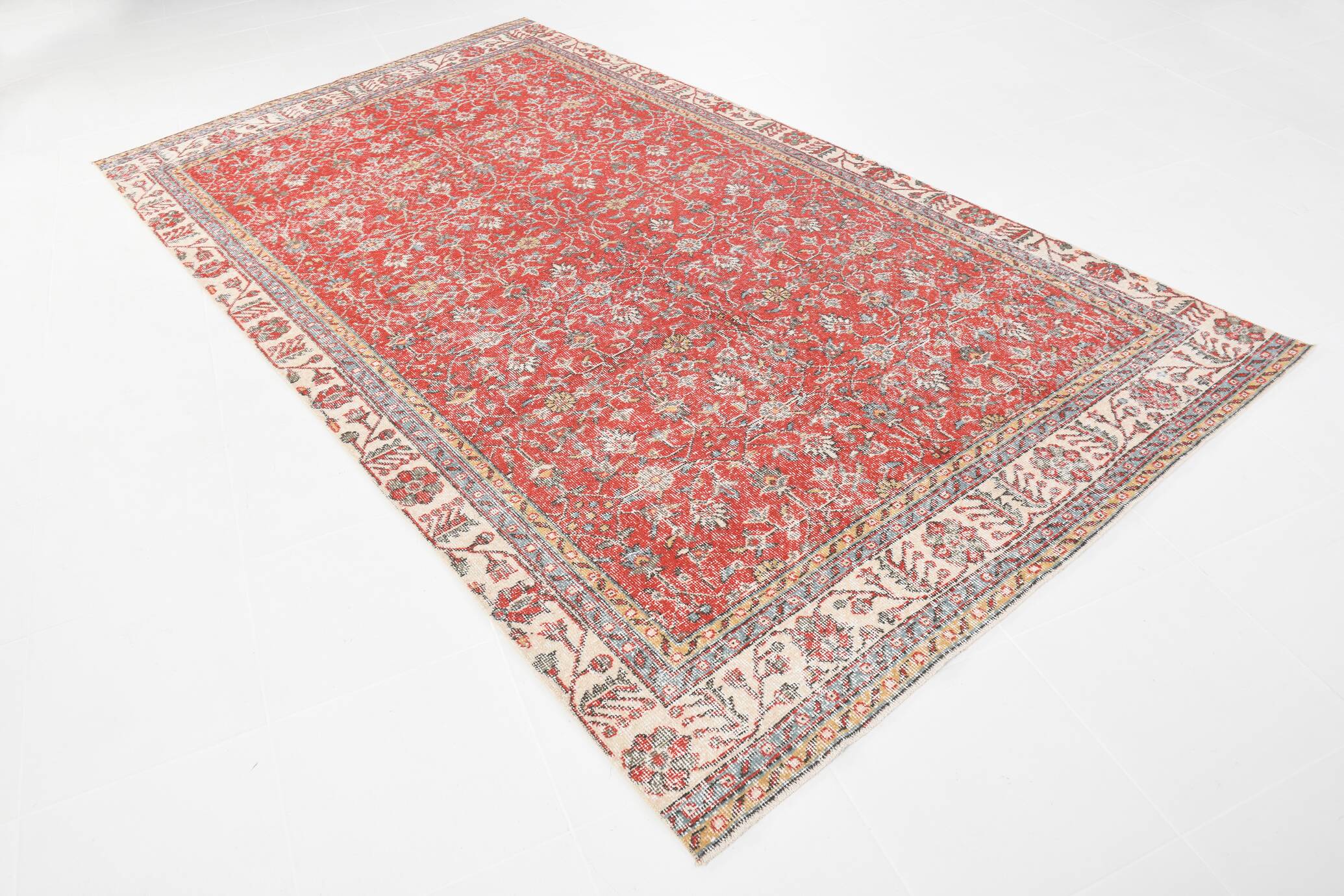 6x11 Vintage Faded Red Floral Pattern Persian Vintage Rug, 182x322 Cm