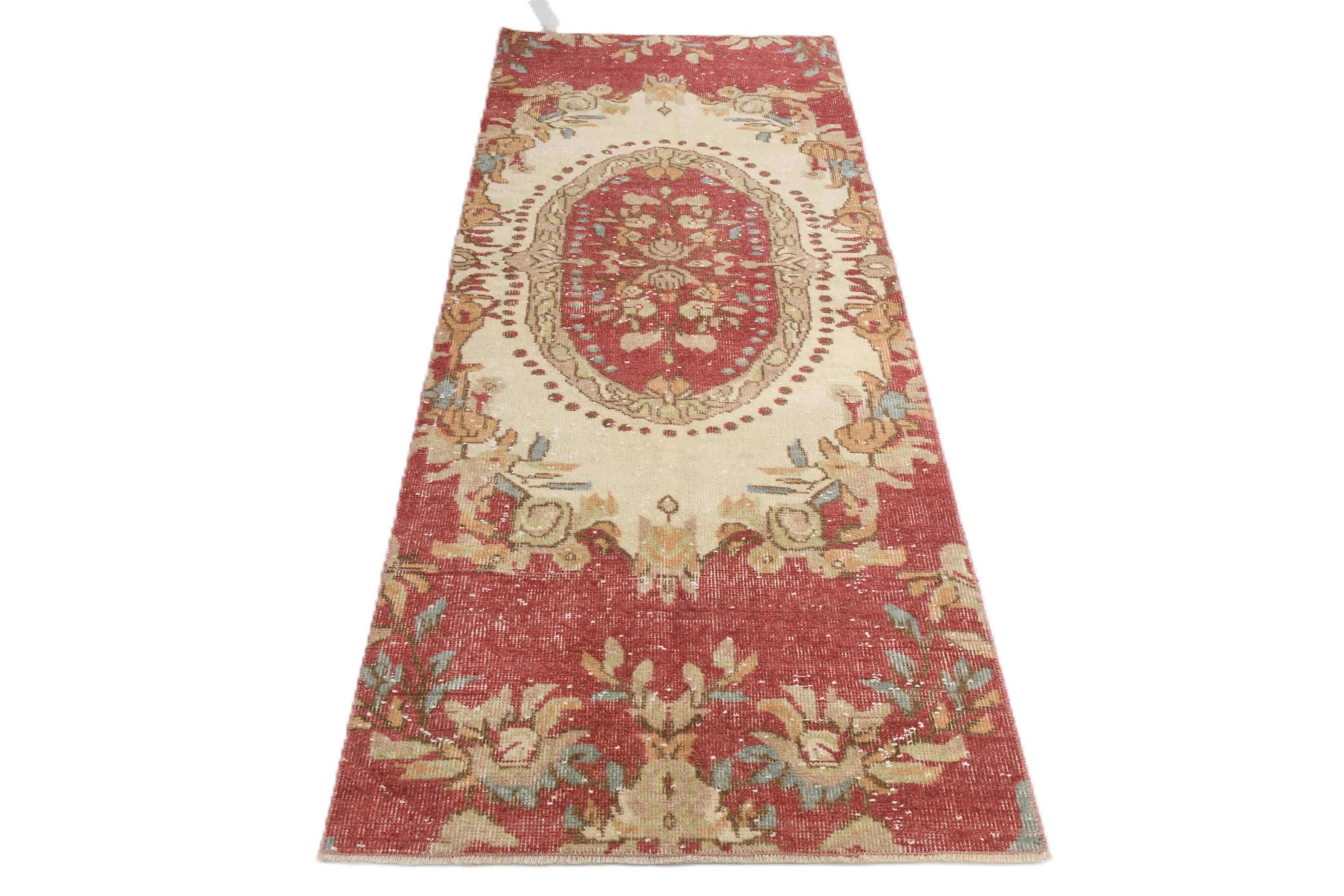 2x7 Vintage Burgundy Cream Turkish Runner Rug, 80x214Cm