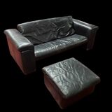 Set de canapés en cuir noir + pouf Rolf Benz, Allemagne, années 70-80.