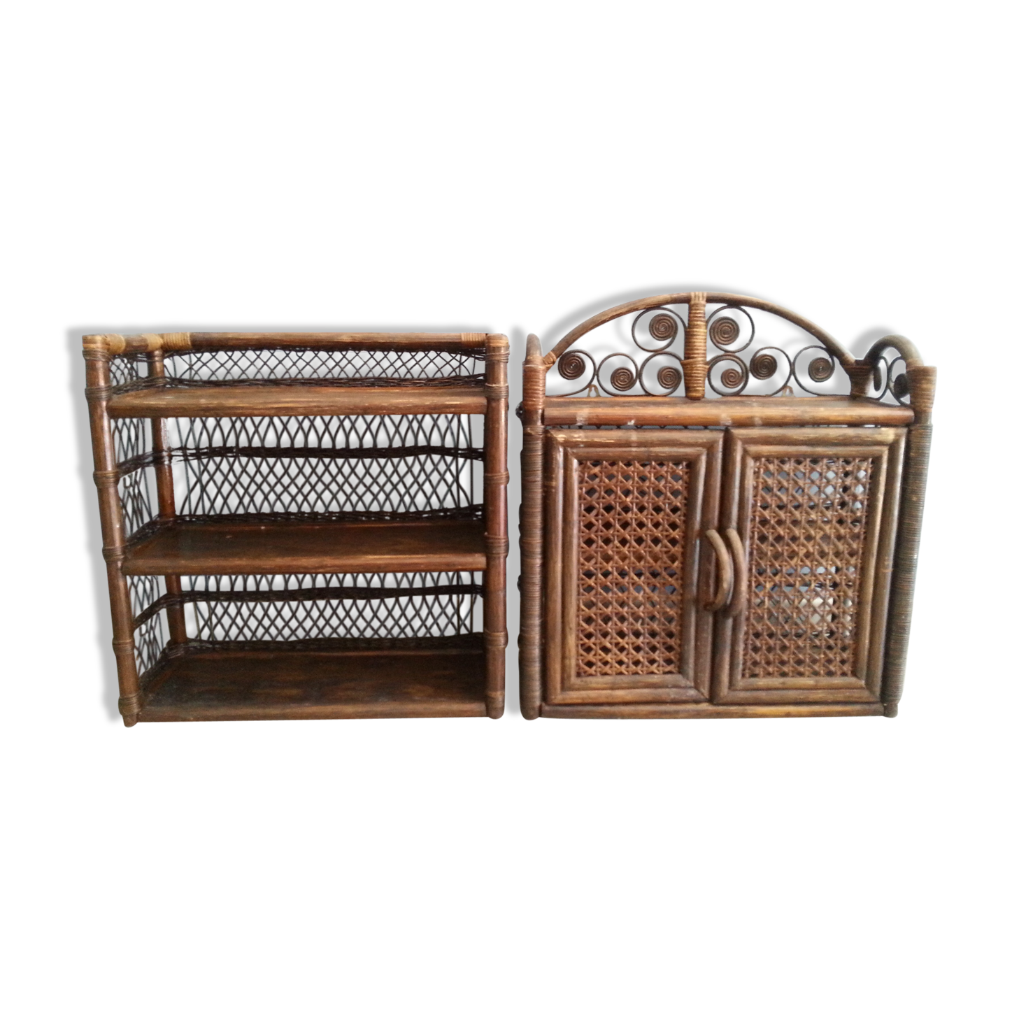 Set 2 shelves rattan bamboo vintage