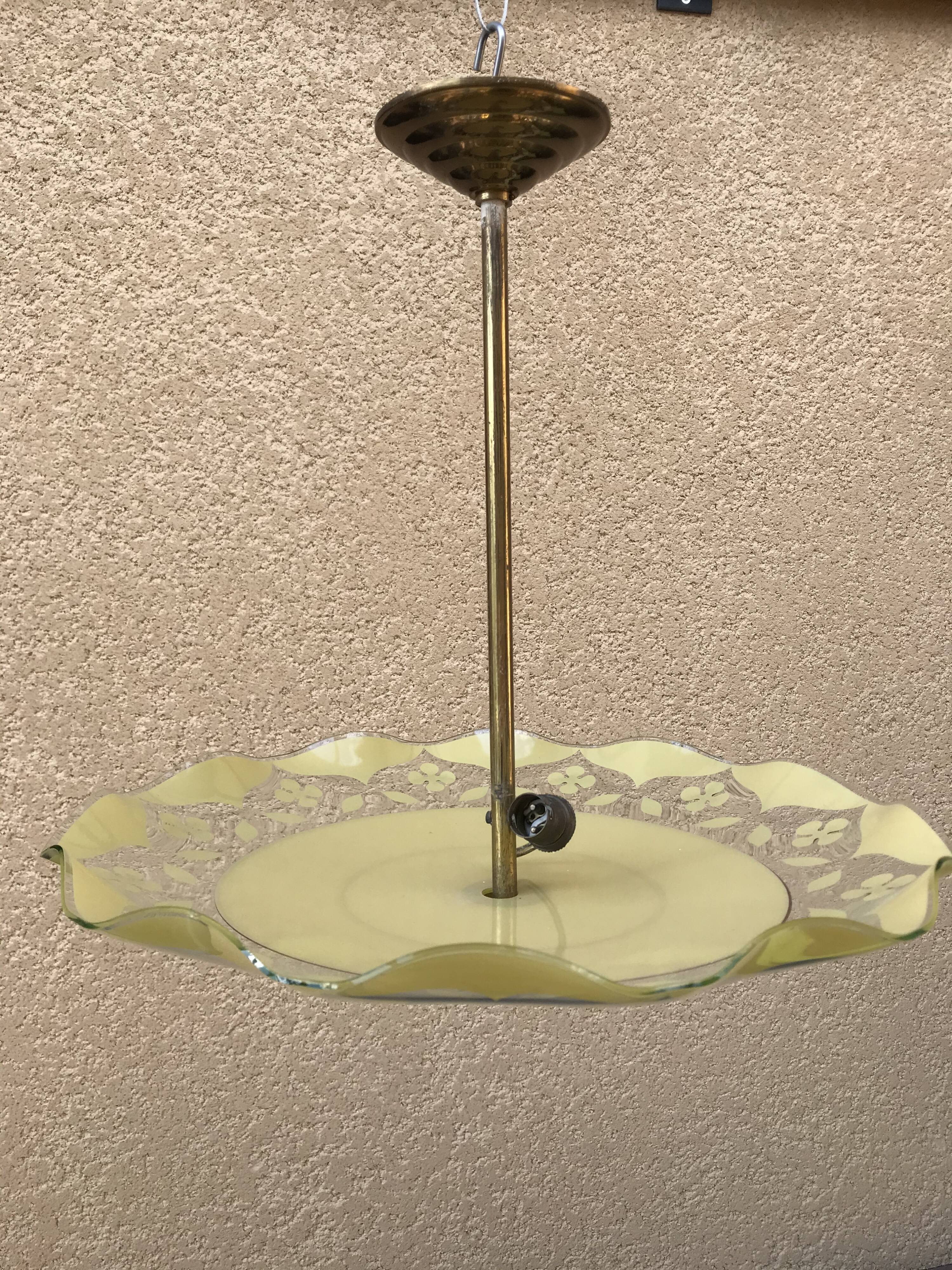 Brass and yellow glass hanging lamp