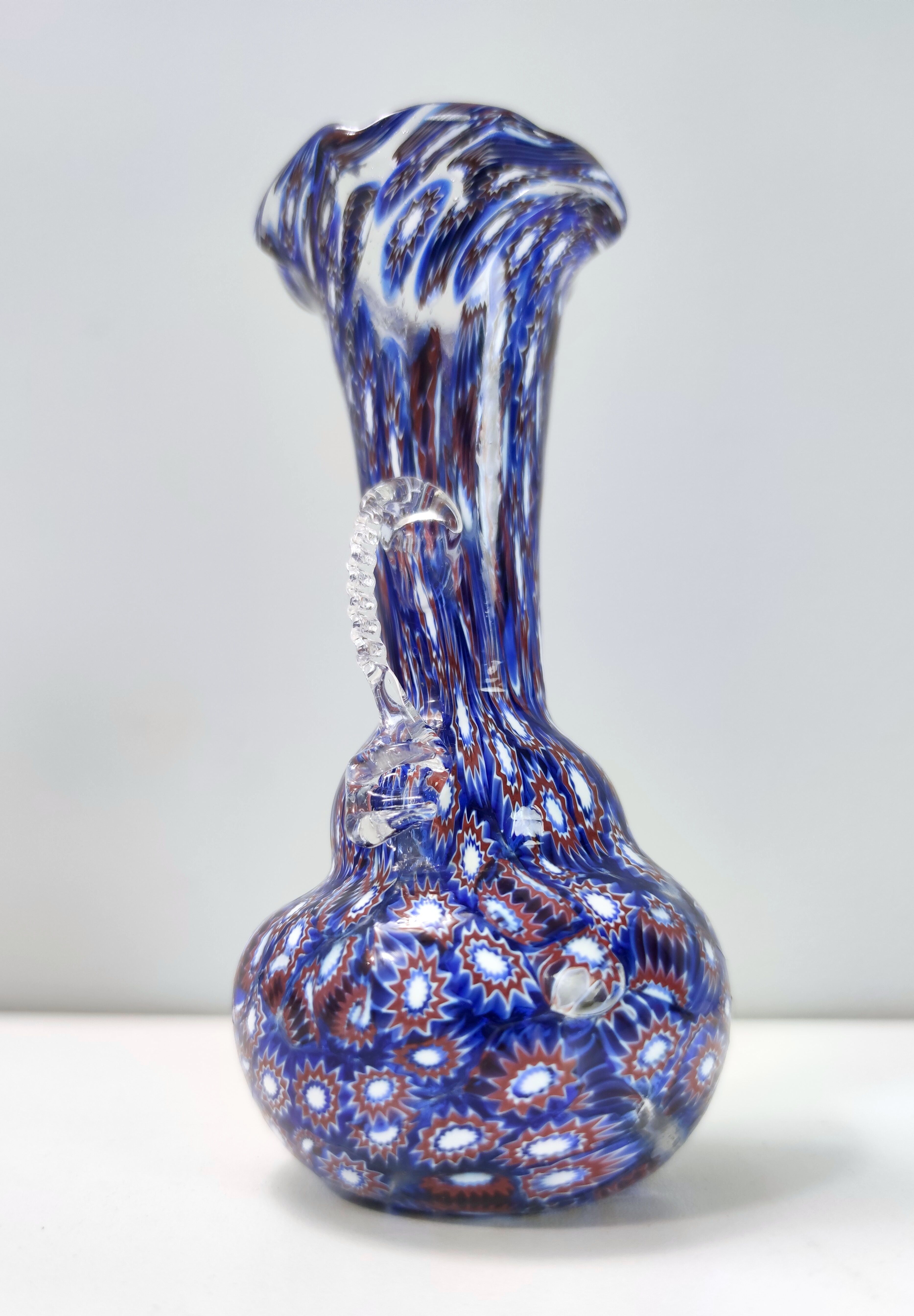 Blue murano glass vase ascribable to fratelli toso with murrines, italy