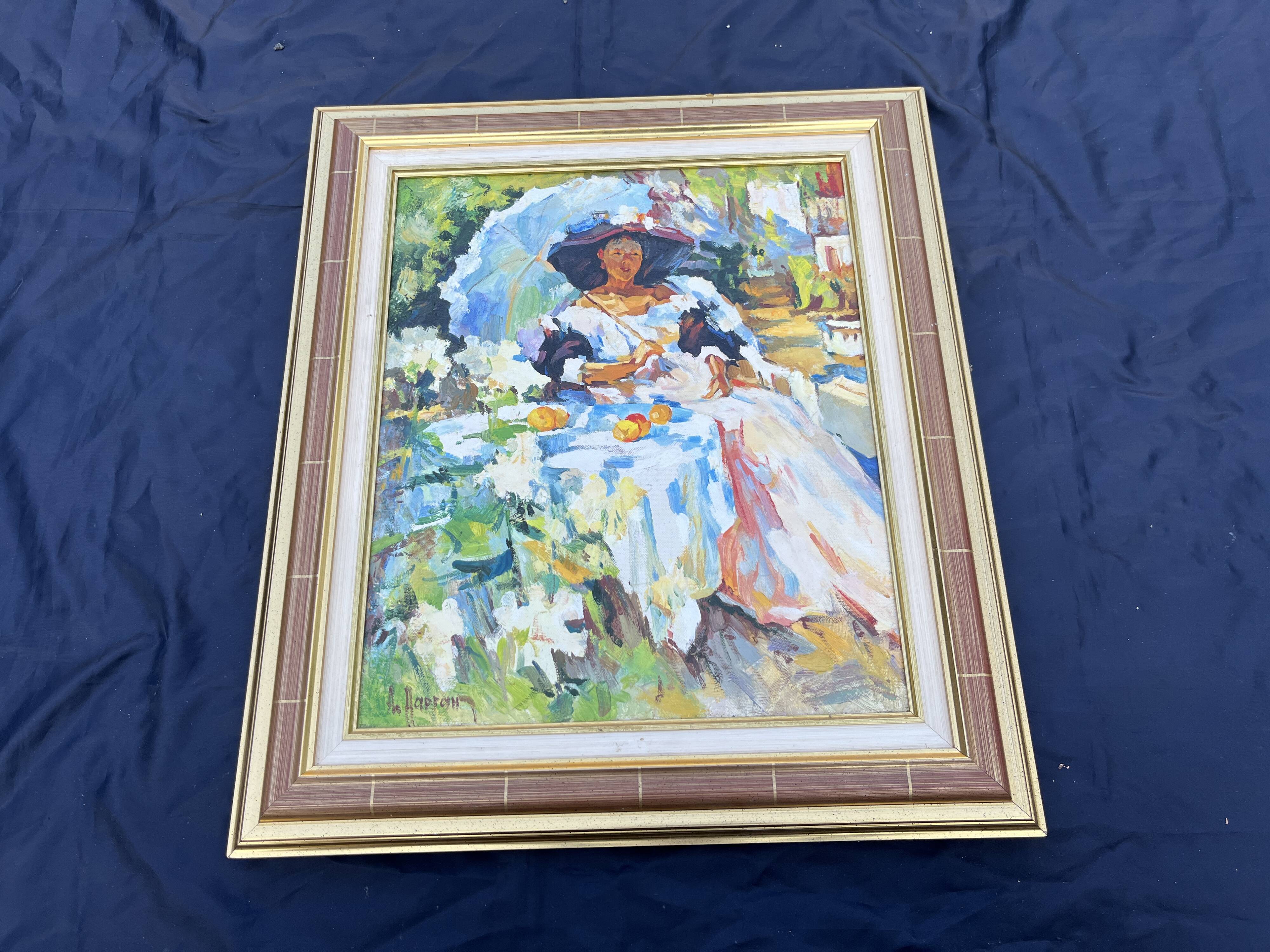 Russian painting by Andrei Dargan – woman in the garden – oil on canvas