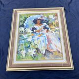 Russian painting by Andrei Dargan – woman in the garden – oil on canvas