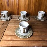 Series of 4 longchamp cups gray brown ceramic flower decor france vintage #a511