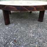 Vintage Roger Capron oval coffee table in ceramic, herbarium model with beech base.