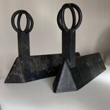 Paire de chenets modernistes mid century en fonte