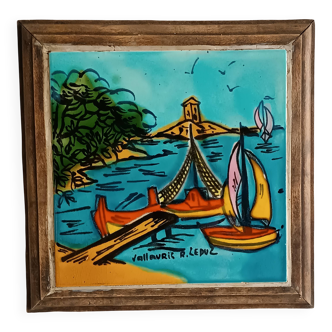 Ceramic trivet by Raymonde Leduc, Vallauris, 1960