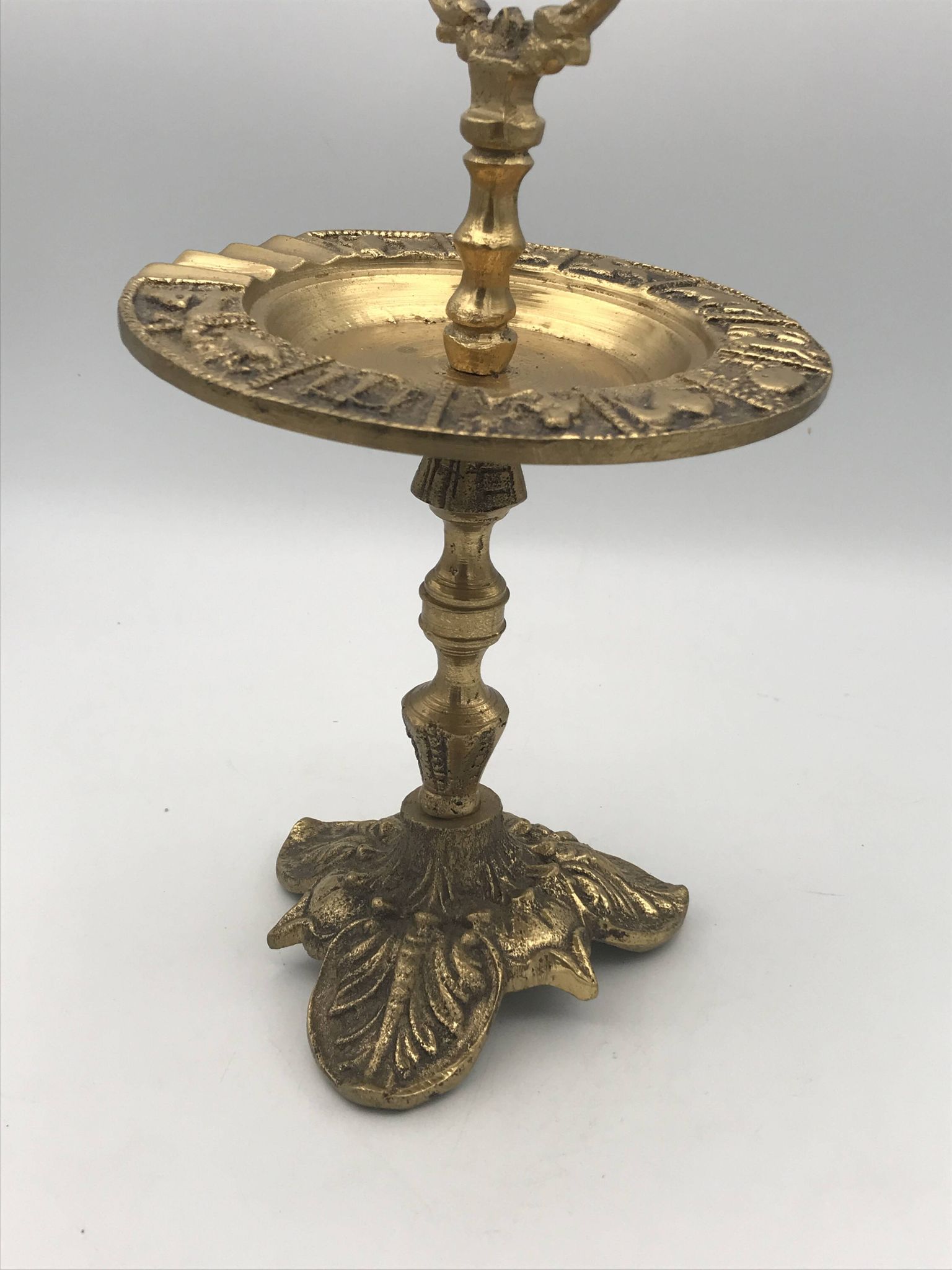 Vintage solid brass ashtray with zodiac sign decor
