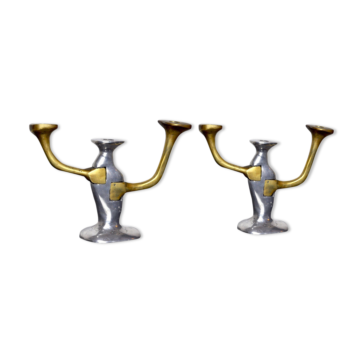 Pair of brutalist candle holders by David Marshall, 1980, Spain