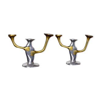 Pair of brutalist candle holders by David Marshall, 1980, Spain