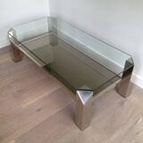 Chrome octagonal designer coffee table with glass and mirror tops