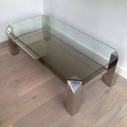Chrome octagonal designer coffee table with glass and mirror tops