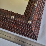 19th century Tramp Art mirror in hand-carved wood, original glass 69 x 50 cm