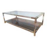 Table basse lucite, verre et métal années 80