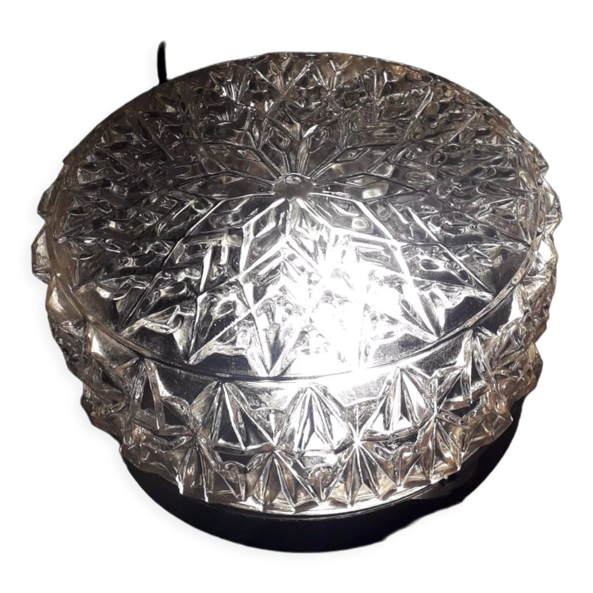 Plafonnier vintage verre moulé rond-1970