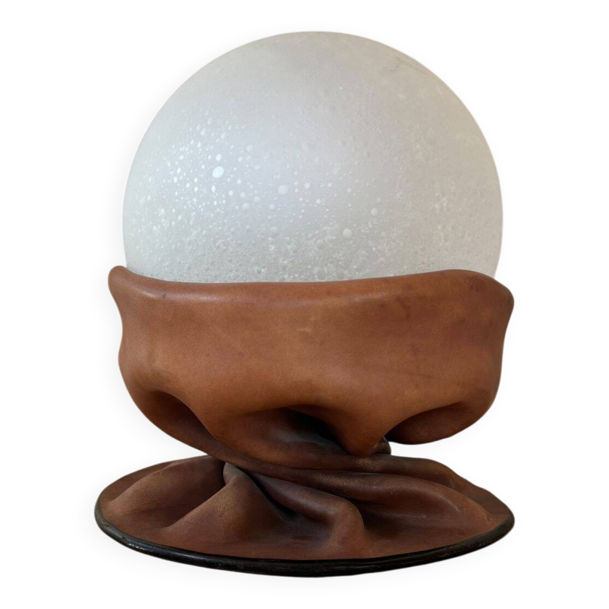 Rare Nova Tecno table lamp in leather and frosted glass, Italy, 1970s