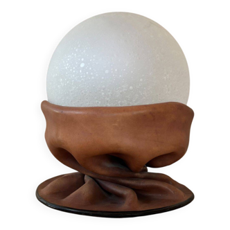 Rare Nova Tecno table lamp in leather and frosted glass, Italy, 1970s