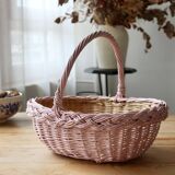 Vintage French wicker basket painted in candy pink