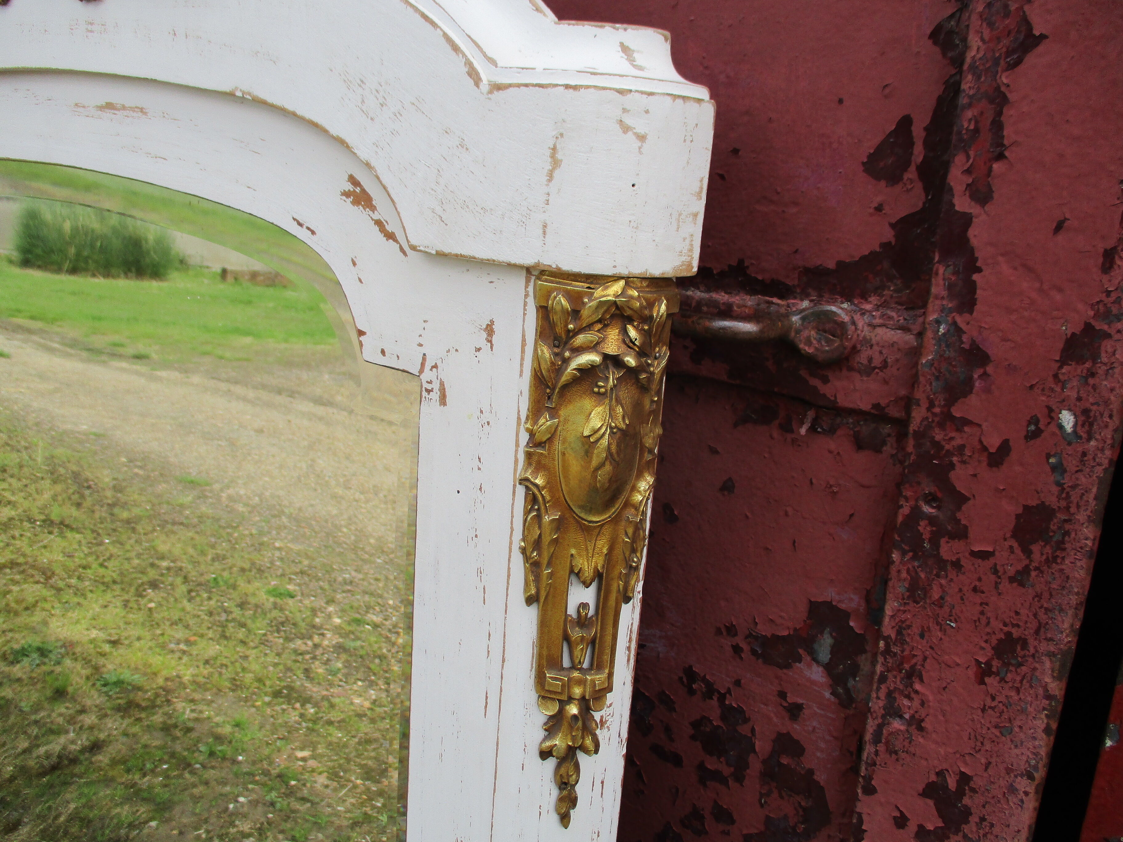Old mirror white patinated fireplace top
