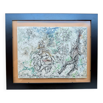Wolfgang Felber – Figurative Drawing, Ink, Double Glass Frame