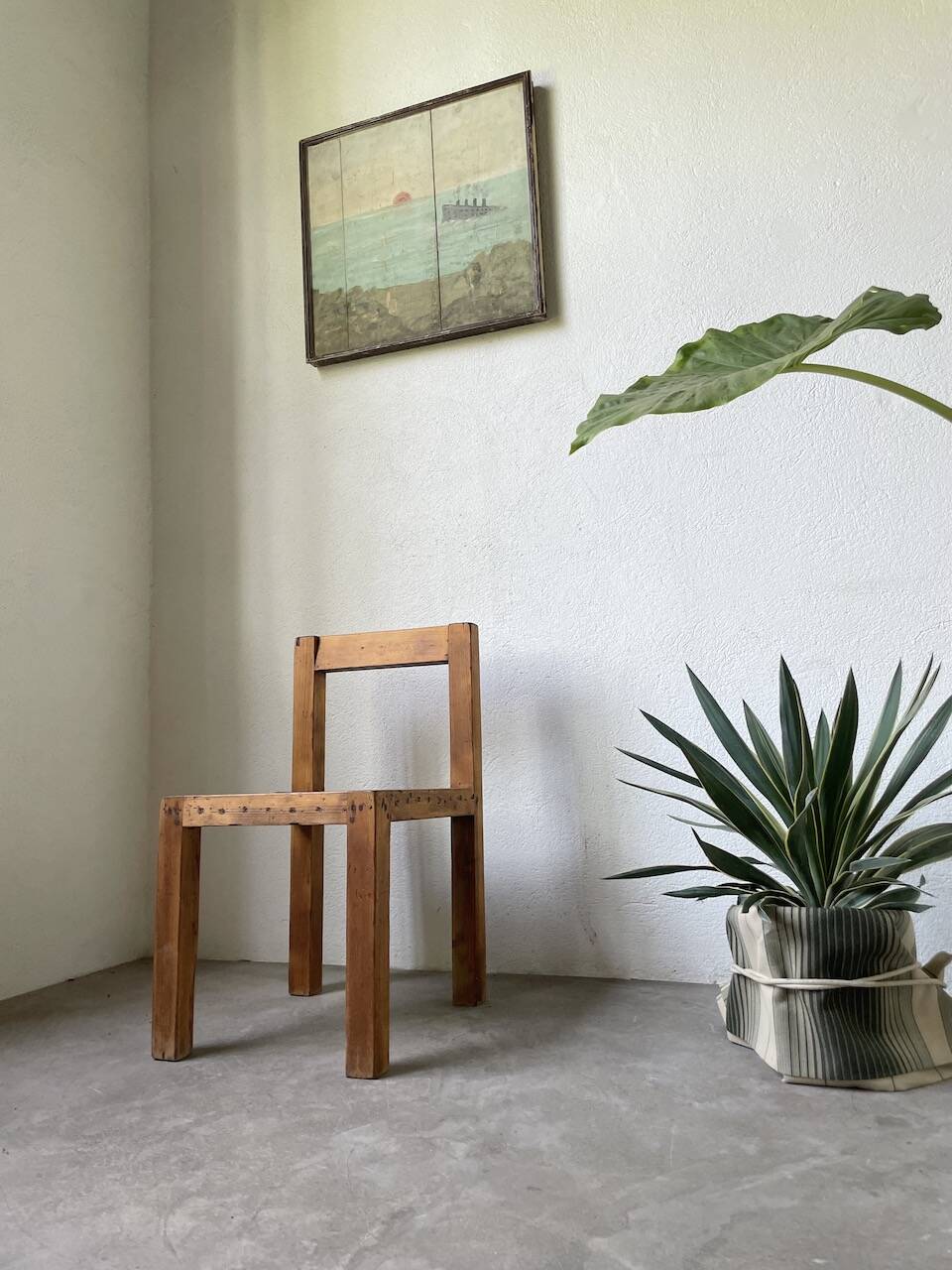 Brutalist pine chair