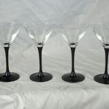 Set de 4 verres à martini à pied noir - cristal d'Arques, Luminarc - années 70 / 80