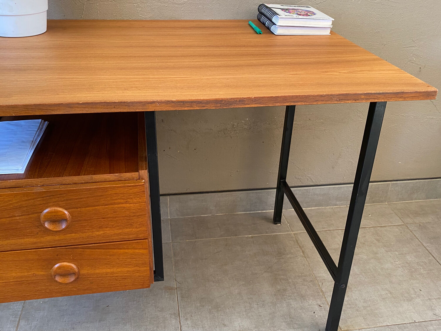 Vintage teak and metal desk