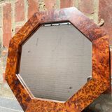 Octagonal mirror in walnut burl