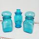 Set of 3 blue glass apothecary jars