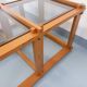 Vintage square coffee table in pine and smoked glass from the 70s and 80s.