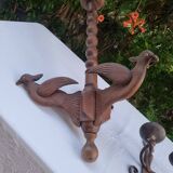 Antique lamp or candlestick, hand-carved, turned wood, Renaissance style